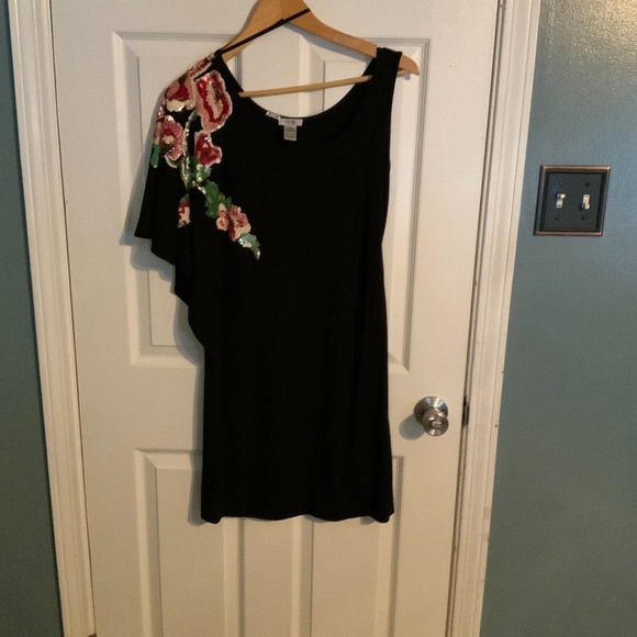Cache’ Mini One Shoulder Embellished Blk Dress XS - Picture 1 of 6